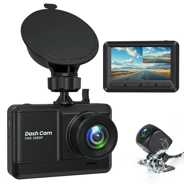 Dash Cam Front and Rear, Dash Cam 1080P Full HD with 2.45" IPS Screen, Night Vision, WDR, Accident Lock, Loop Recording, Parking Monitor, SD Card NOT Included