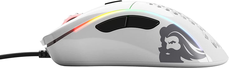 Model D Wired Gaming Mouse - 68G Superlight Honeycomb Design, RGB, Ergonomic, Pixart 3360 Sensor, Omron Switches, PTFE Feet, 6 Buttons - Glossy White