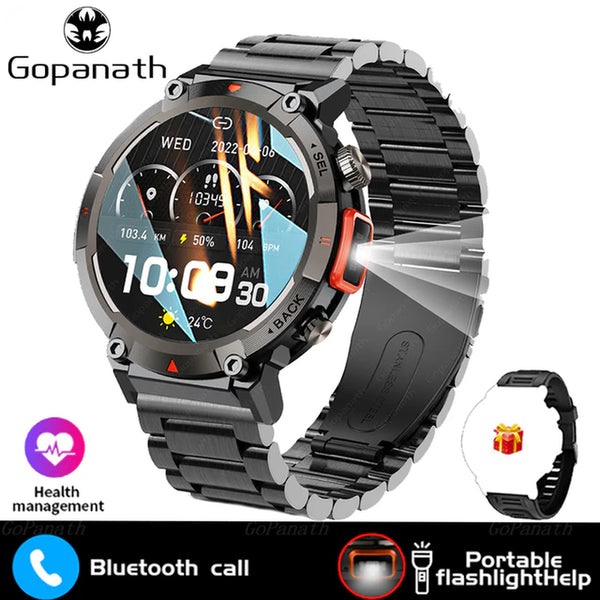 GOPANATH Outdoor Smart Watch for Men with Flashlight (2024) - Digitxe Electronics Black Steel