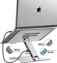 ORICO Adjustable Laptop Stand with 4 Port USB 3.0 Hub, Aluminum Computer Riser Compatible with MacBook Air Pro, Dell XPS, 10-15.6
