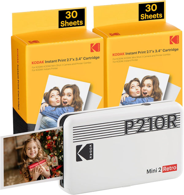 Mini 2 Retro 4PASS Portable Photo Printer (2.1X3.4 Inches) + 68 Sheets Bundle, White