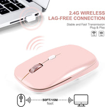 Wireless Flat Mouse, 2.4G Optical Mouse, Computer Mouse for Laptop, PC, Computer, Chromebook, Notebook, Especially Designed for Computer Bags (Pink)
