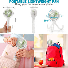Upgraded Portable Baby Stroller Fan, 360°Rotate Rechargeable Mini Clip on Fan with Flexible Tripod for Stroller Treadmill Crib Car Seat Travel, 4000Mah Battery Powered Handheld Fan (White)
