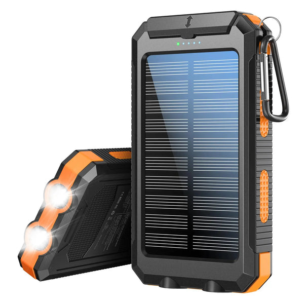 10000Mah Portable Solar Power Bank, 1 Piece Dual USB Output Port Waterproof Power Bank with LED Light, Solar Charger Power Bank, Solar Panel Charger, Solar Phone Charger Compatible with Iphone & Android Phone for Spring Camping - Digitxe Electronics Orange / 10000Mah