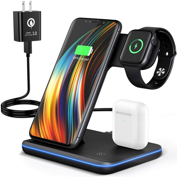 Qi-Certified 3-in-1 Fast Wireless Charger Station - Digitxe Electronics Black