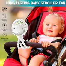 Upgraded Portable Baby Stroller Fan, 360°Rotate Rechargeable Mini Clip on Fan with Flexible Tripod for Stroller Treadmill Crib Car Seat Travel, 4000Mah Battery Powered Handheld Fan (White)