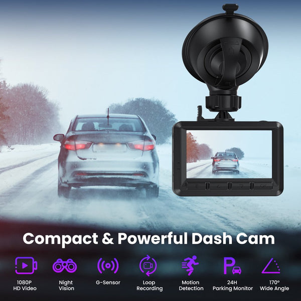 Dash Cam Front and Rear, Dash Cam 1080P Full HD with 2.45" IPS Screen, Night Vision, WDR, Accident Lock, Loop Recording, Parking Monitor, SD Card NOT Included