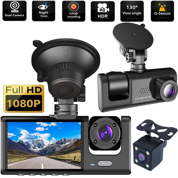 Dash Cam, 3 Channel Dash Cam Front and Rear Inside,1080P Full HD 170 Deg Wide Angle Dashboard Camera, Night Vision, WDR, Accident Lock, Loop Recording, Parking Monitor - Digitxe Electronics