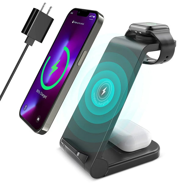 Wireless Charger, 3 in 1 Wireless Charging Station, 23W Fast Charging Dock for Iphone 15/14/13/12/11 Pro Max/X/Xs Max, Iwatch Series 8/7/6/5/SE/4/3/2, Airpods 3/2/Pro, Samsung Phones Charger Stand - Digitxe Electronics
