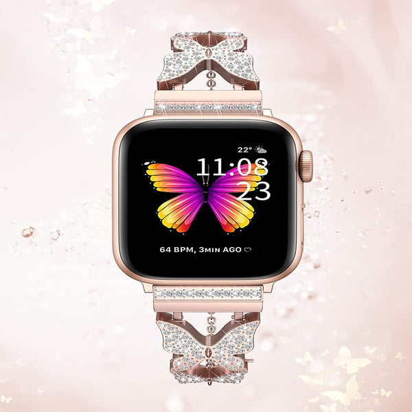 Bling Bands Apple Watch Bands 38Mm 40Mm 41Mm Women Girls,Butterfly Metal Jewelry Adjustable Bracelet for Iwatch Series SE 7 6 5 4 3 2 1(Rose Gold) - Digitxe Electronics