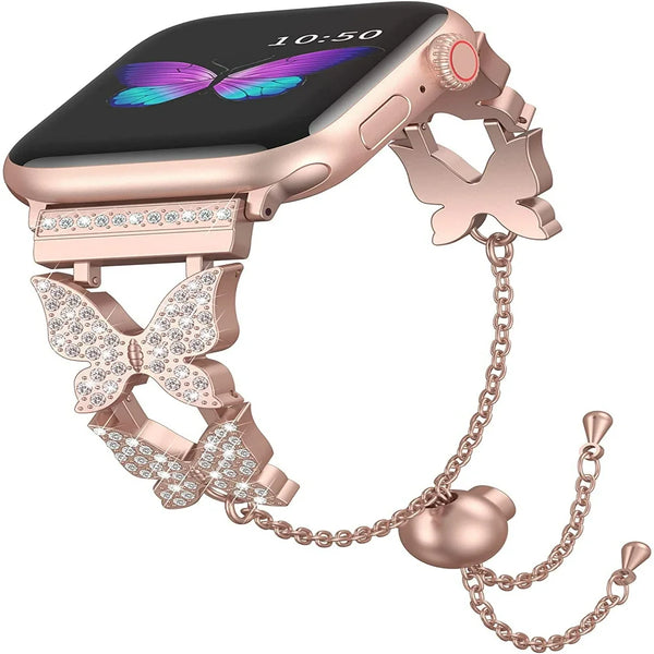 Bling Bands Apple Watch Bands 38Mm 40Mm 41Mm Women Girls,Butterfly Metal Jewelry Adjustable Bracelet for Iwatch Series SE 7 6 5 4 3 2 1(Rose Gold) - Digitxe Electronics